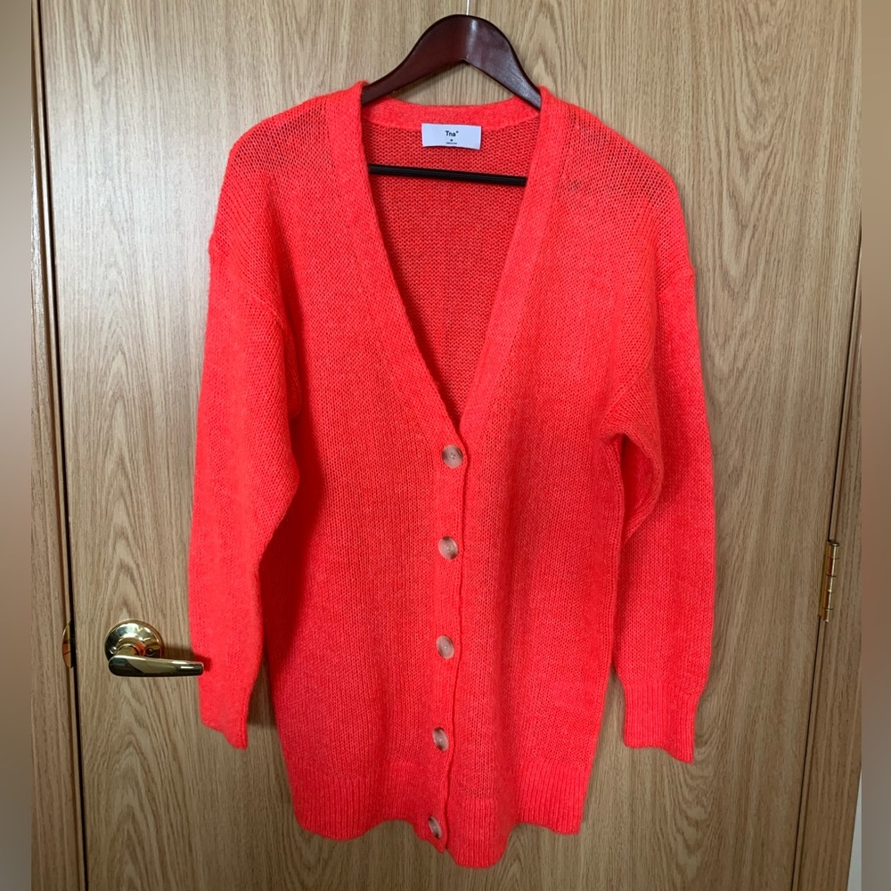 New TNA Bright Coral Bitton Down Cardigan Sweater Women’s M